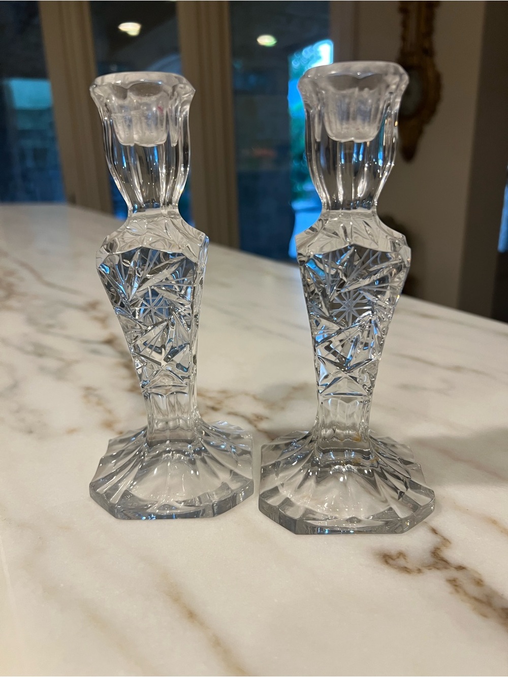 Cut Crystal Pair of Candlestick Holders pair